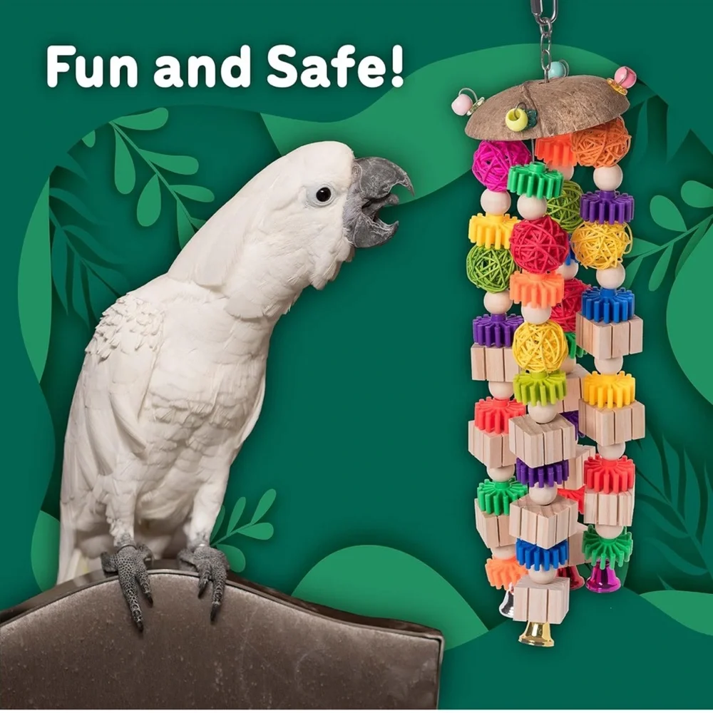 Medium/Large Parrot Toy & Cockatoo Toys, Durable Wooden Bird Chew Toys